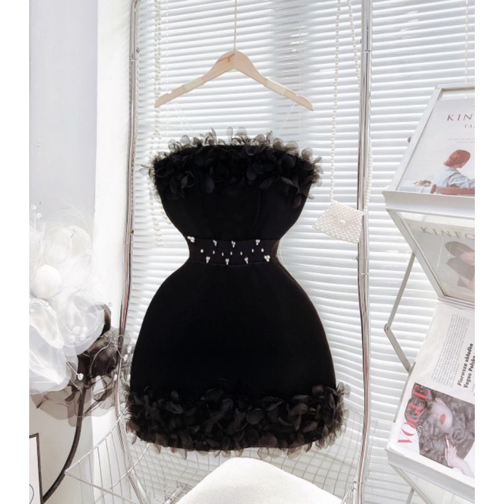 Đầm tafta cup ngực HỒNG TRẮNG ĐEN