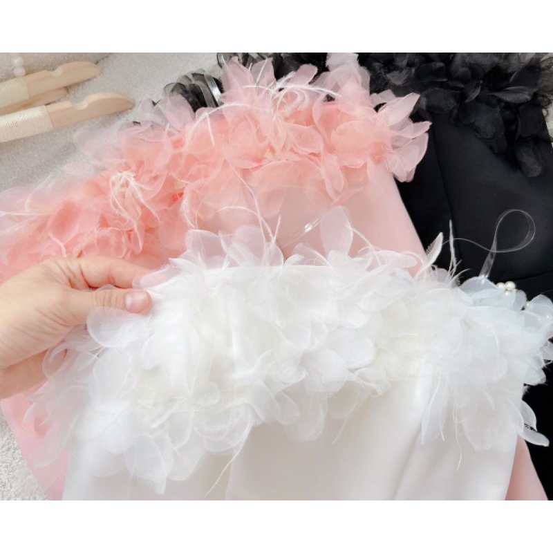 Đầm tafta cup ngực HỒNG TRẮNG ĐEN