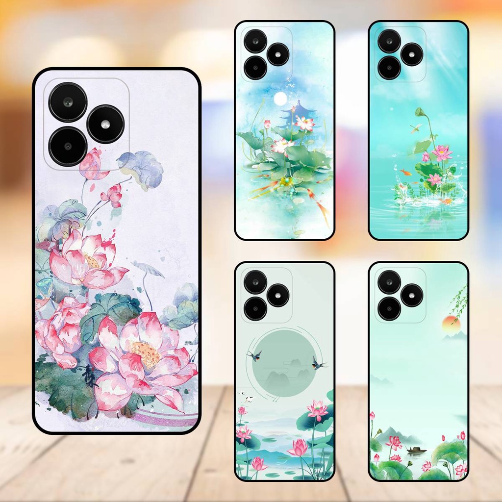 Ốp lưng điện thoại Realme C53 viền đen Hoa Sen Hoa Đẹp