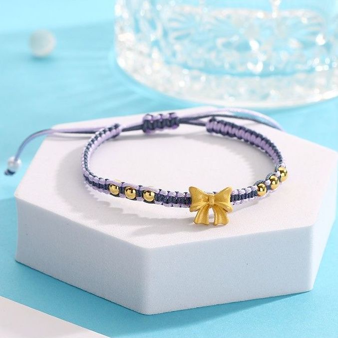 Vòng Tay Thắt Nơ Đính Hạt Ngọc Trai Phong Cách Dân Tộc Màu Xanh Dương Smog Công Chúa Tích Cực Dệt Bằng Tay Không