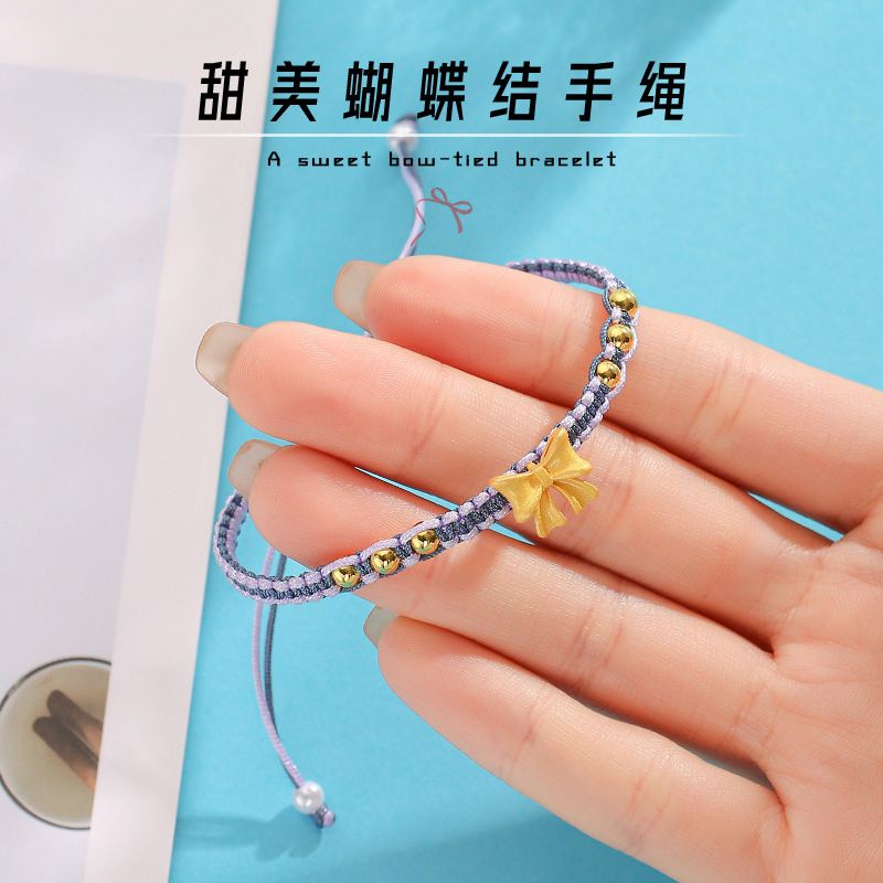 Vòng Tay Thắt Nơ Đính Hạt Ngọc Trai Phong Cách Dân Tộc Màu Xanh Dương Smog Công Chúa Tích Cực Dệt Bằng Tay Không