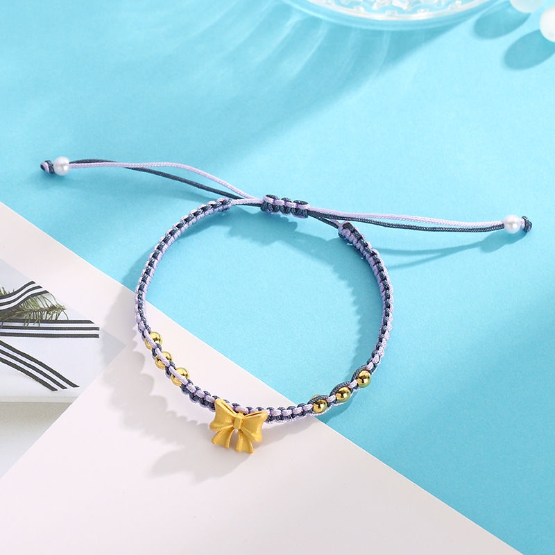 Vòng Tay Thắt Nơ Đính Hạt Ngọc Trai Phong Cách Dân Tộc Màu Xanh Dương Smog Công Chúa Tích Cực Dệt Bằng Tay Không