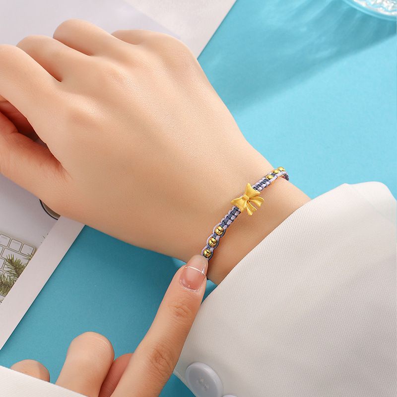 Vòng Tay Thắt Nơ Đính Hạt Ngọc Trai Phong Cách Dân Tộc Màu Xanh Dương Smog Công Chúa Tích Cực Dệt Bằng Tay Không