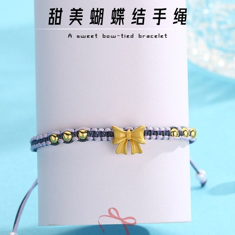 Vòng Tay Thắt Nơ Đính Hạt Ngọc Trai Phong Cách Dân Tộc Màu Xanh Dương Smog Công Chúa Tích Cực Dệt Bằng Tay Không