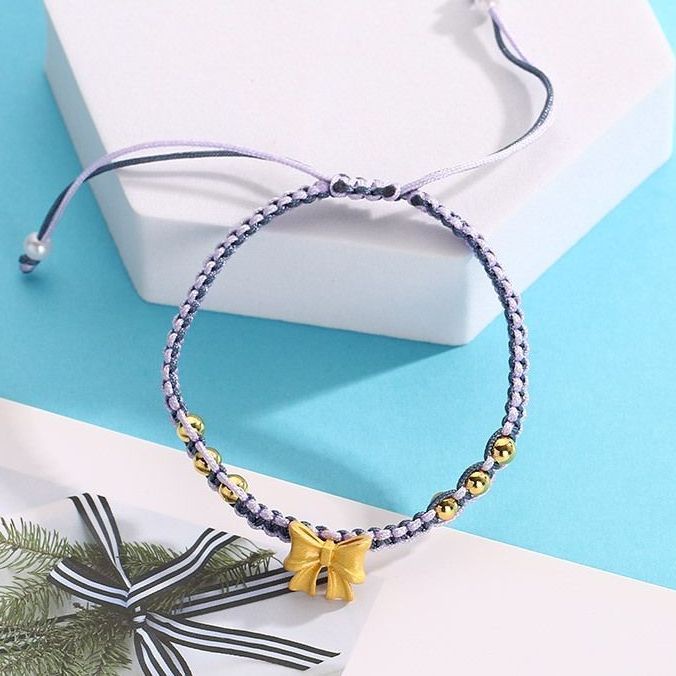 Vòng Tay Thắt Nơ Đính Hạt Ngọc Trai Phong Cách Dân Tộc Màu Xanh Dương Smog Công Chúa Tích Cực Dệt Bằng Tay Không