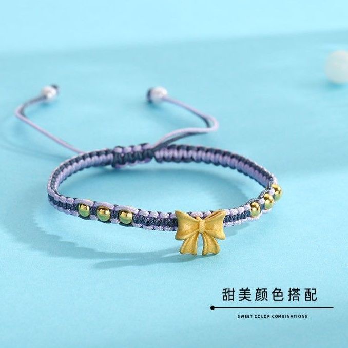 Vòng Tay Thắt Nơ Đính Hạt Ngọc Trai Phong Cách Dân Tộc Màu Xanh Dương Smog Công Chúa Tích Cực Dệt Bằng Tay Không