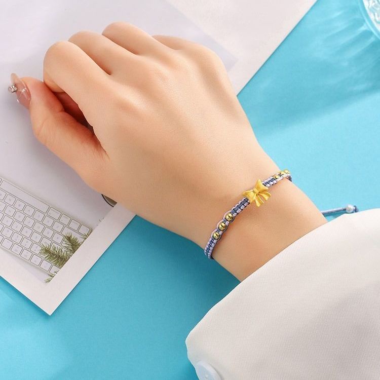 Vòng Tay Thắt Nơ Đính Hạt Ngọc Trai Phong Cách Dân Tộc Màu Xanh Dương Smog Công Chúa Tích Cực Dệt Bằng Tay Không