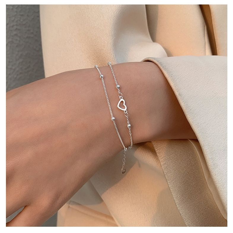 Vòng Tay Hai Lớp Hạt Đậu Hình Trái Tim Phong Cách Hàn Quốc Ngọt Ngào Cho Nữ