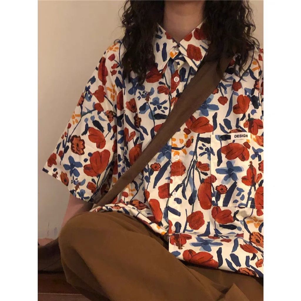 Jiashucheng Áo Sơ Mi Tay Ngắn Dáng Rộng In Hoa Phong Cách Hawaii Thời Trang Mùa Hè Cho Nữ