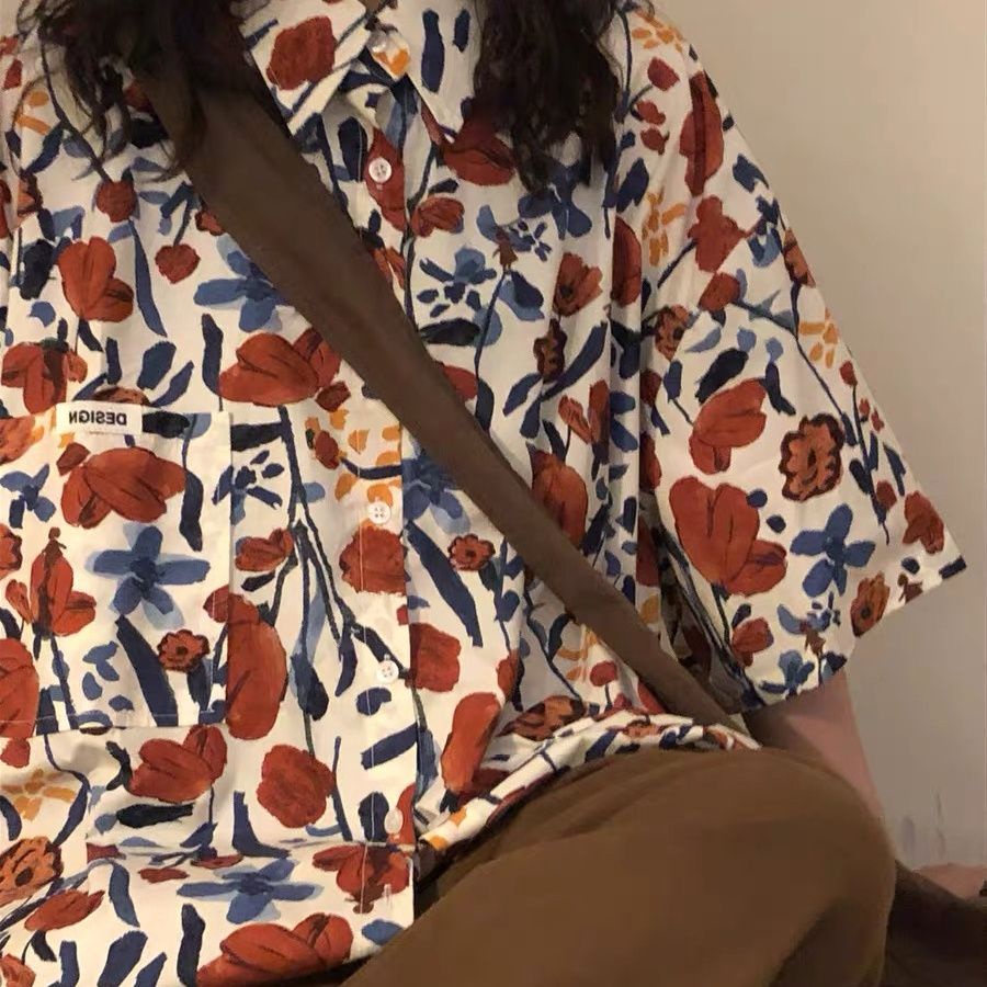 Jiashucheng Áo Sơ Mi Tay Ngắn Dáng Rộng In Hoa Phong Cách Hawaii Thời Trang Mùa Hè Cho Nữ