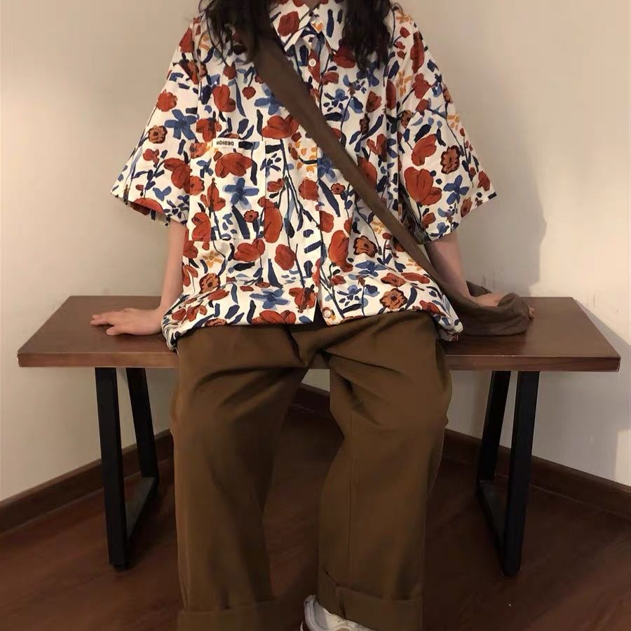 Jiashucheng Áo Sơ Mi Tay Ngắn Dáng Rộng In Hoa Phong Cách Hawaii Thời Trang Mùa Hè Cho Nữ