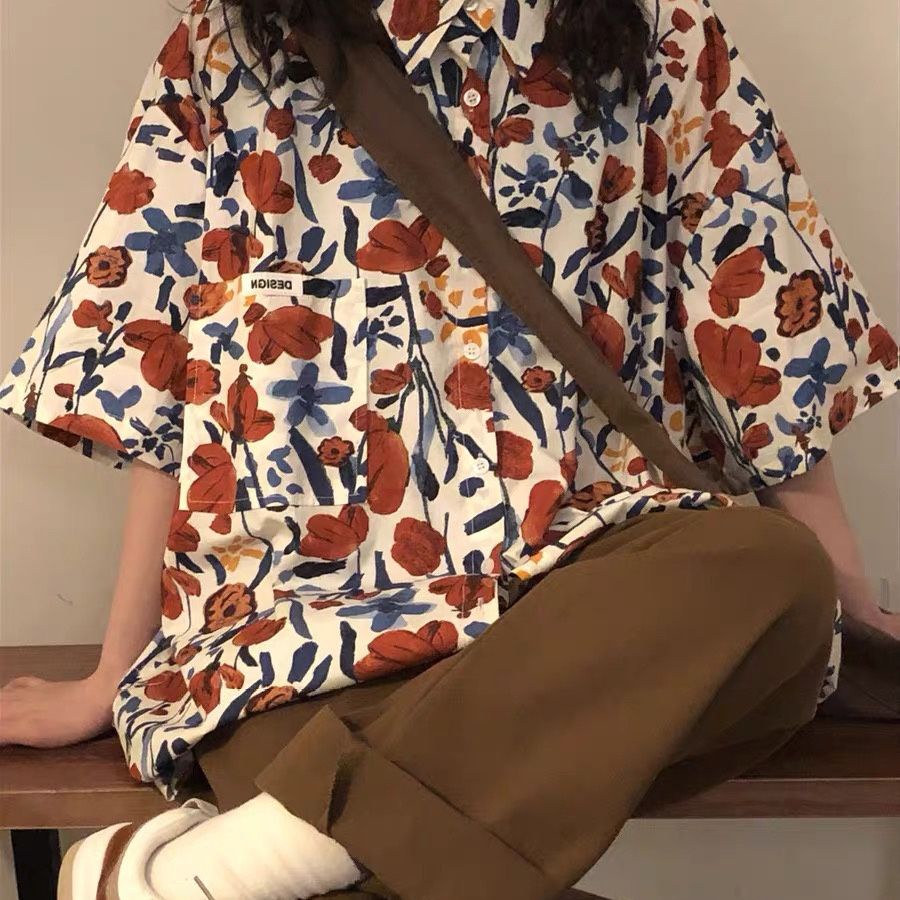 Jiashucheng Áo Sơ Mi Tay Ngắn Dáng Rộng In Hoa Phong Cách Hawaii Thời Trang Mùa Hè Cho Nữ