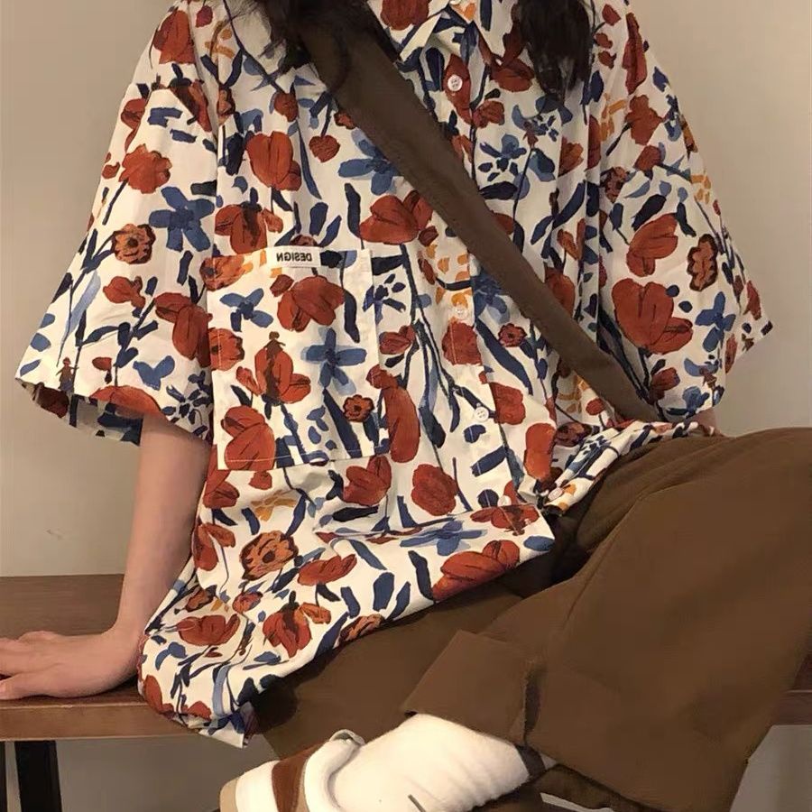 Jiashucheng Áo Sơ Mi Tay Ngắn Dáng Rộng In Hoa Phong Cách Hawaii Thời Trang Mùa Hè Cho Nữ