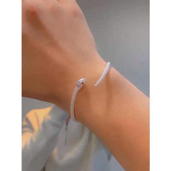 Vòng Tay Dạng Hở Mạ Bạc s925 Hình Rắn Độc Đáo Cho Nữ