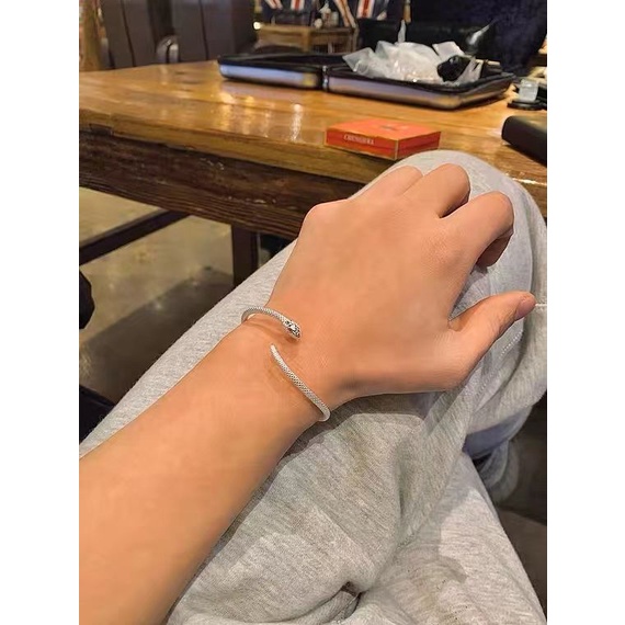 Vòng Tay Dạng Hở Mạ Bạc s925 Hình Rắn Độc Đáo Cho Nữ