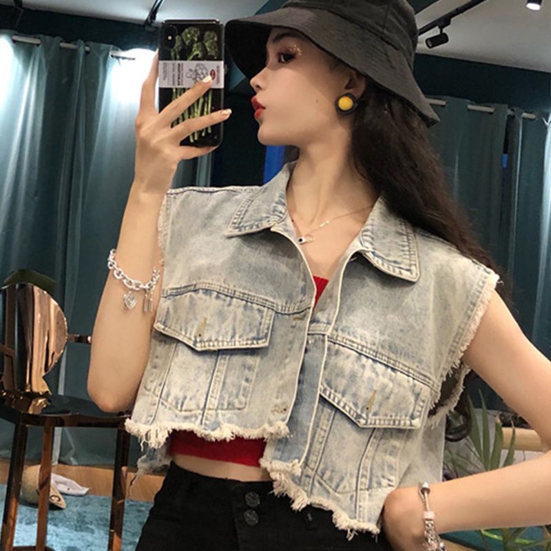 Jiashucheng Áo Khoác Denim Ngắn Không Tay Thời Trang Mùa Hè Châu Âu Cho Nữ