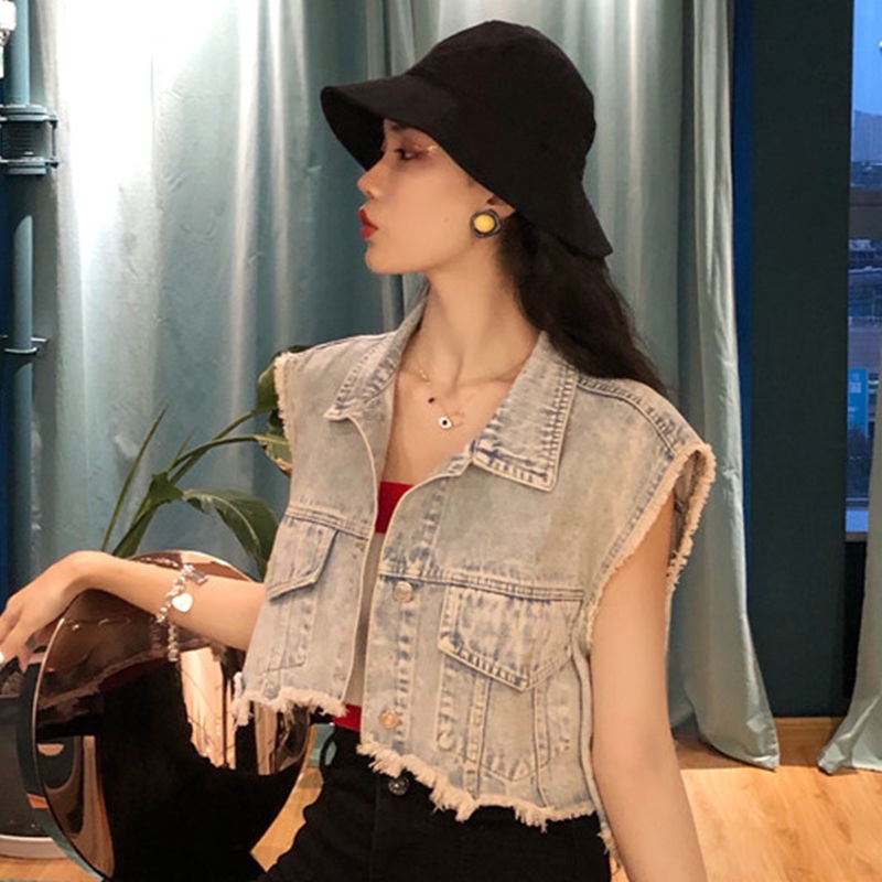 Jiashucheng Áo Khoác Denim Ngắn Không Tay Thời Trang Mùa Hè Châu Âu Cho Nữ