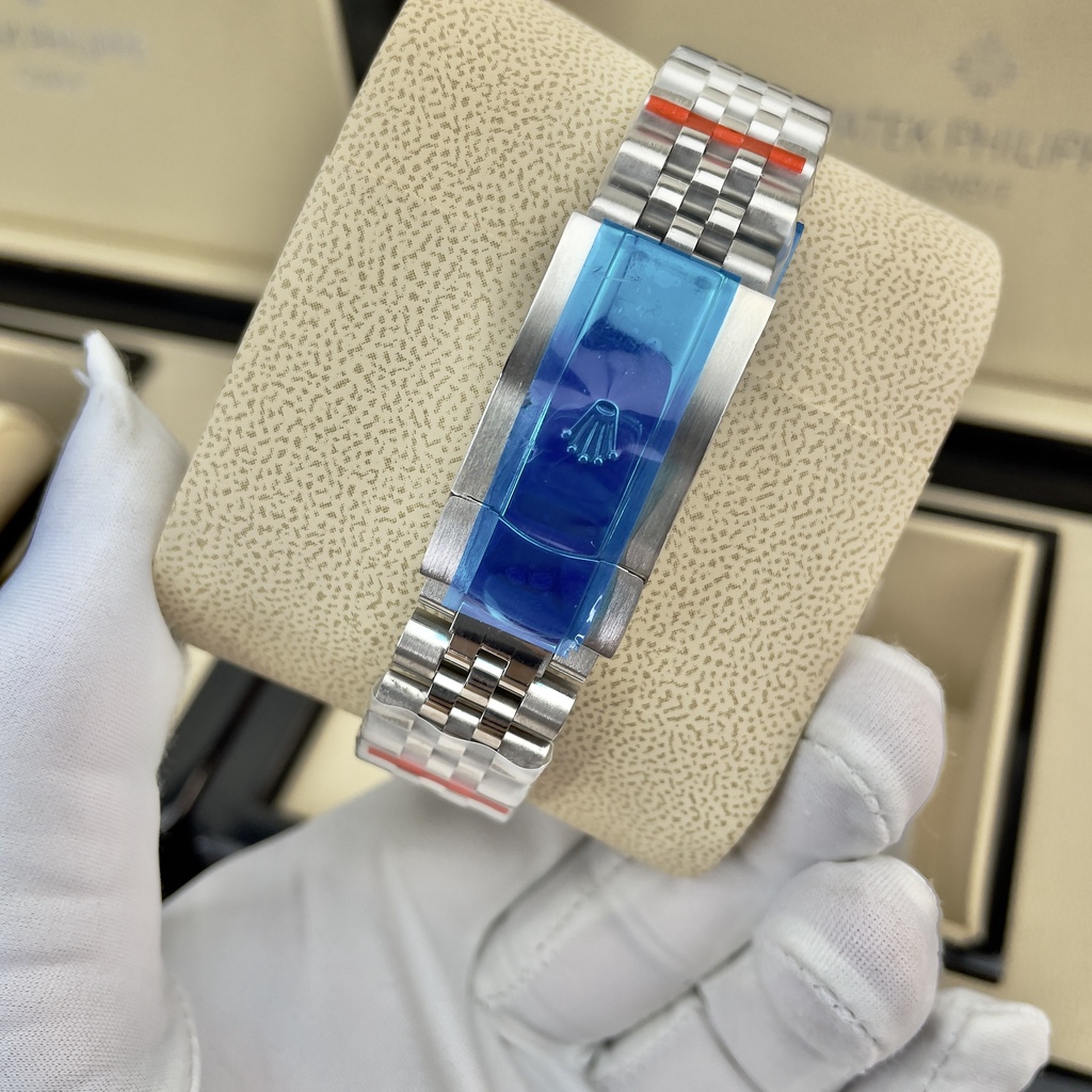 Đồng hồ Nam Rolexs số gạch kim dạ quang mặt xám vỏ trắng máy nhật dòng cơ Automatic 41mm dây kim loại