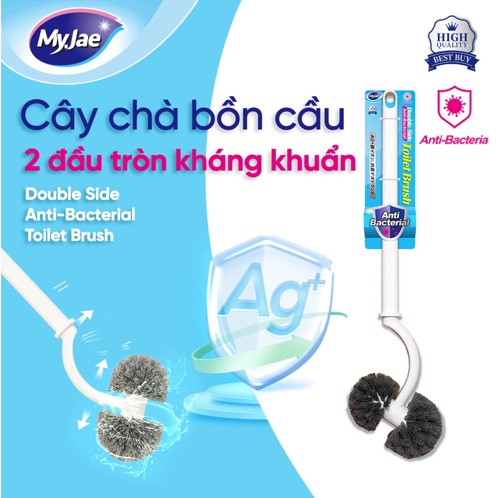 [Voucher 12% - đơn từ 0Đ]Cây Chà Bồn Cầu MyJae, Cọ Chà Toilet Loại 2 Đầu Tròn Kháng Khuẩn 45cm