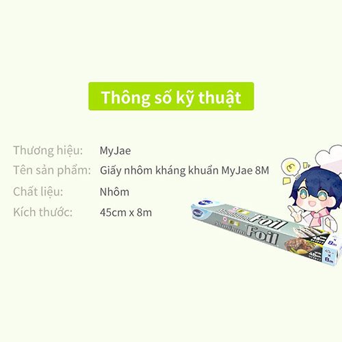 [MyJae x Toyal] Giấy bạc kháng khuẩn, màng nhôm lót nồi chiên, nướng BBQ, bảo quản thực phẩm 45cm x 8m