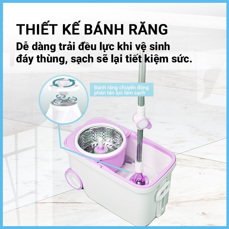 Combo 3 Bông Lau + 1 Bộ Lau Nhà MyJae Đài Loan Sợi Microfiber Xoay Siêu Tốc 360 Độ Thông Minh 129.5cm