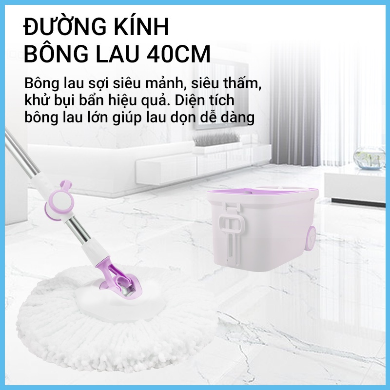 Combo 3 Bông Lau + 1 Bộ Lau Nhà MyJae Đài Loan Sợi Microfiber Xoay Siêu Tốc 360 Độ Thông Minh 129.5cm