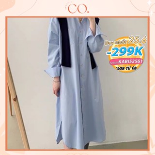 Váy sơ mi nữ dáng dài form rộng suông, đầm sơ mi nữ dài tay phong cách Hàn Quốc A22
