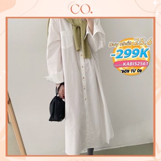 Váy sơ mi form rộng dáng suông, váy sơ mi dài tay phong cách Hàn Quốc_a22
