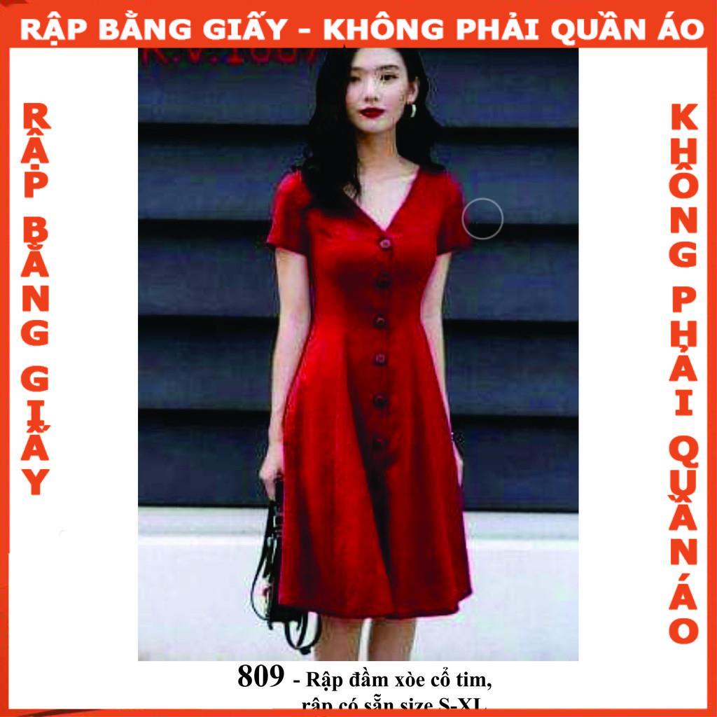 Rập giấy A0 mã 809-Rập đầm xòe - k phải dáng 7 mảnh