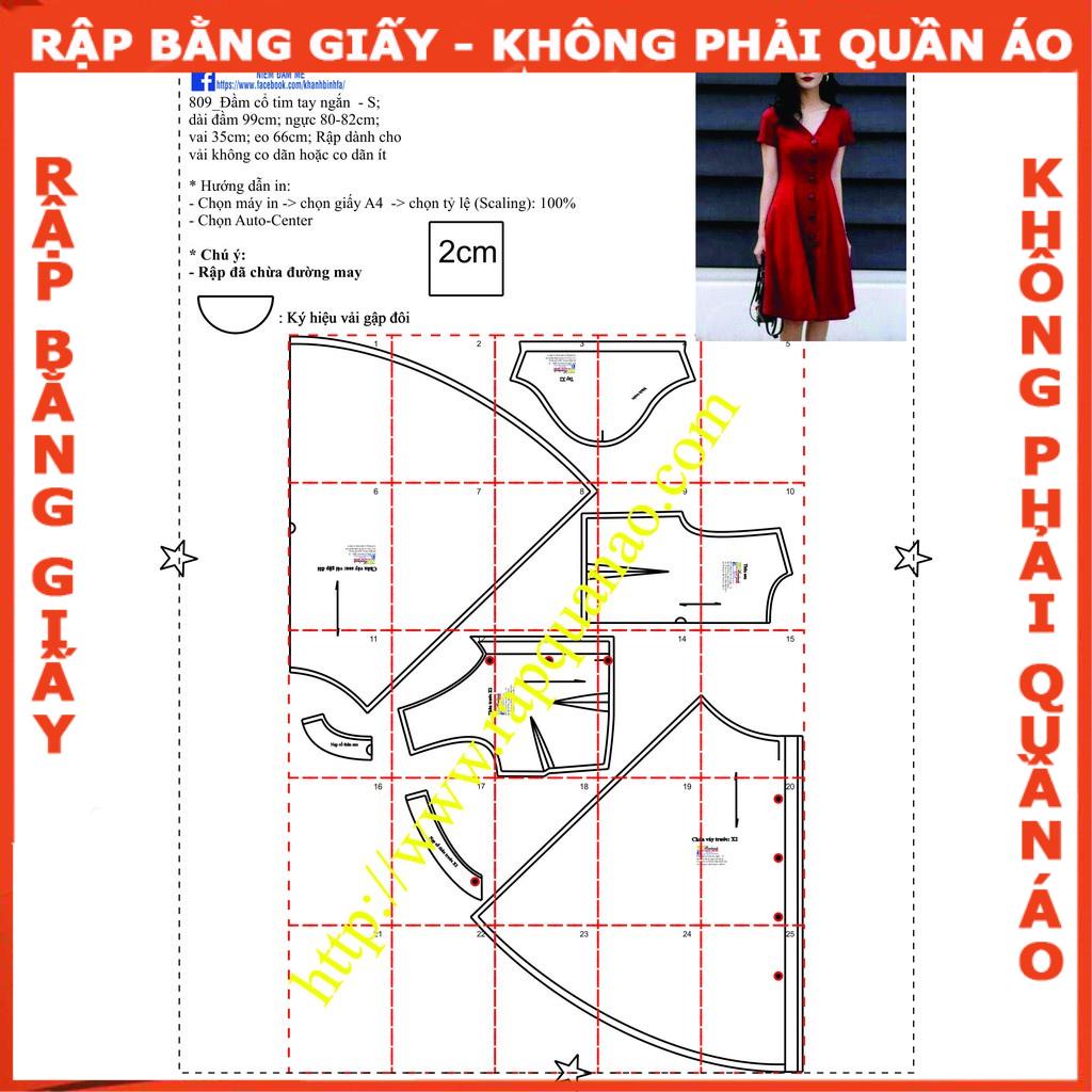 Rập giấy A0 mã 809-Rập đầm xòe - k phải dáng 7 mảnh