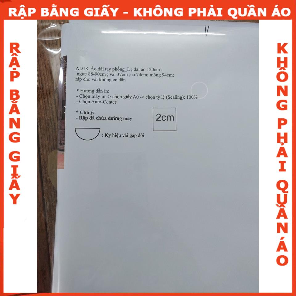 Rập giấy A0 mã Ad18 - nguyên bộ áo dài tay phồng