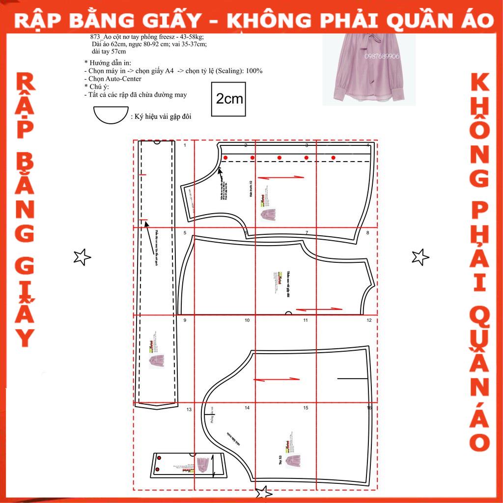 Rập áo sơ mi Freesize - Rập giấy A0 in màu mã 873