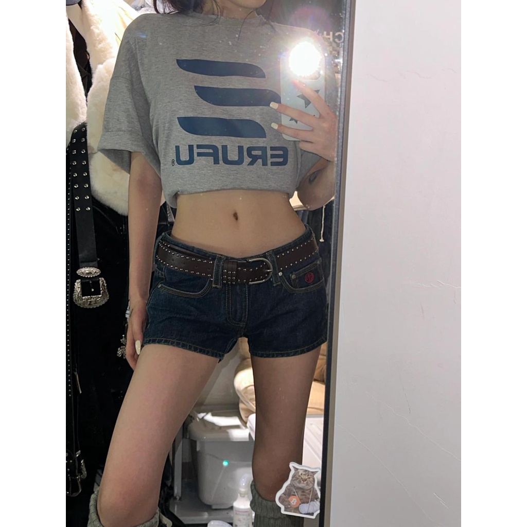 Quần Short Denim Lưng Cao Phong Cách Retro Hồng Kông Thời Trang Mùa Hè Dành Cho Nữ