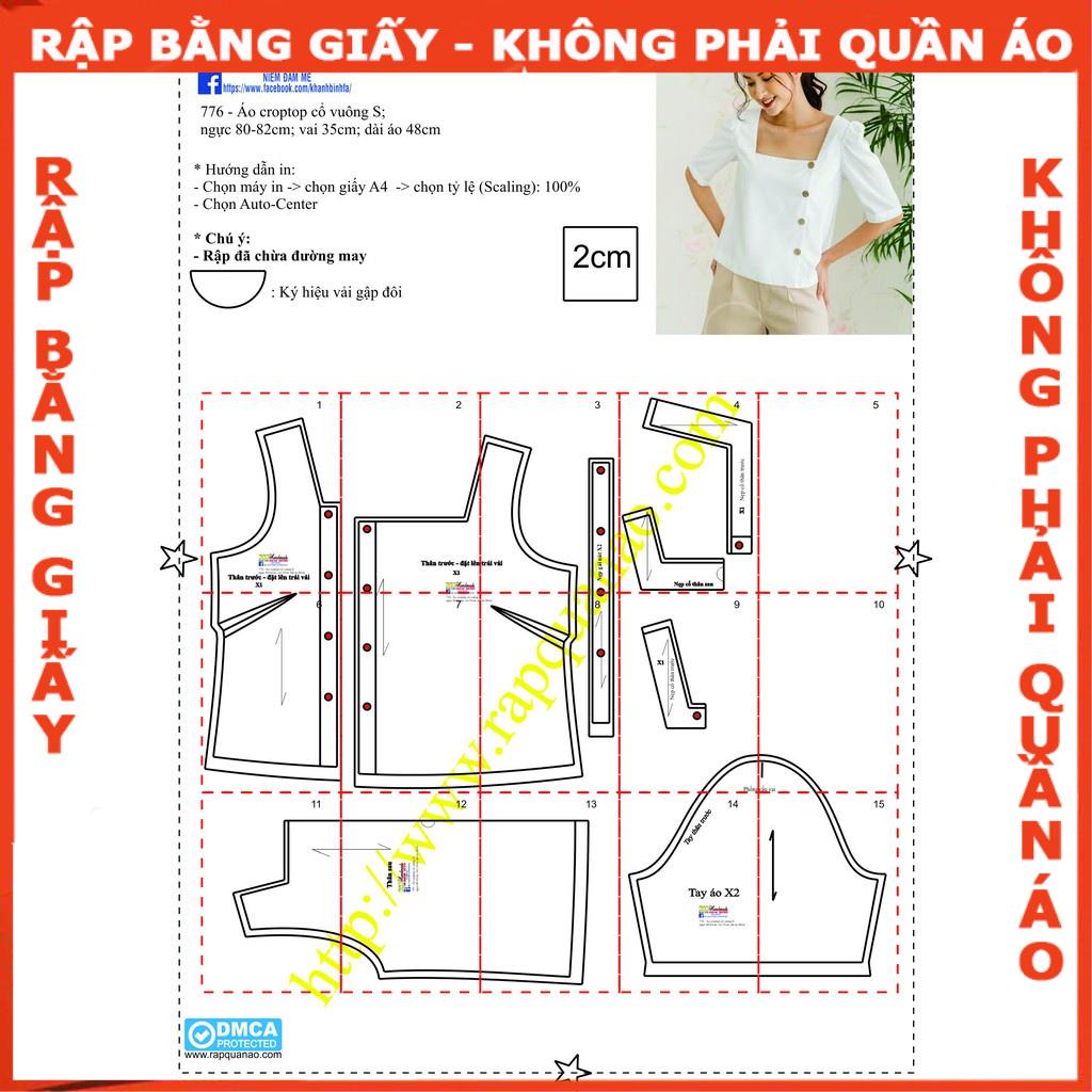 Rập áo croptop cổ vuông 776 - giấy A0