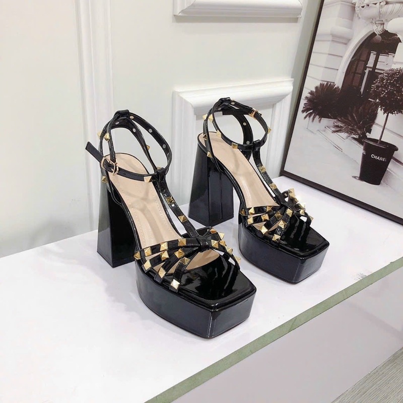 Sandal cao gót vuông 12 phân đế đúp quai đinh thời trang siêu đẹp