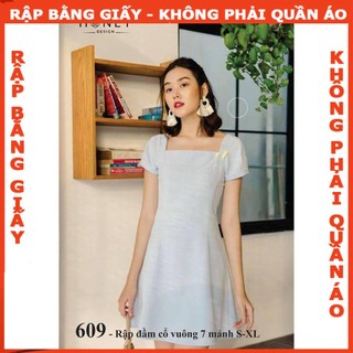 Rập đầm 7 mảnh cổ vuông - Rập giấy A0 in màu mã 609 (BẢN VẼ)