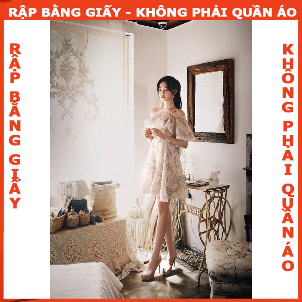 Rập giấy đầm xòe trễ vai mã 1263