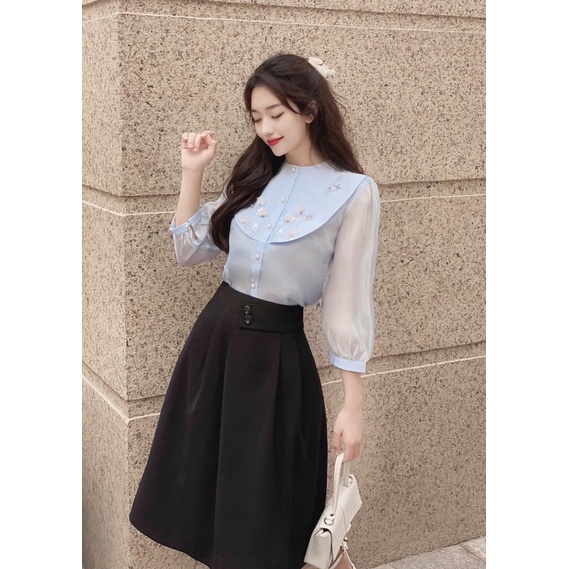 Áo sơ mi xanh thêu đính cao cấp by Maysi