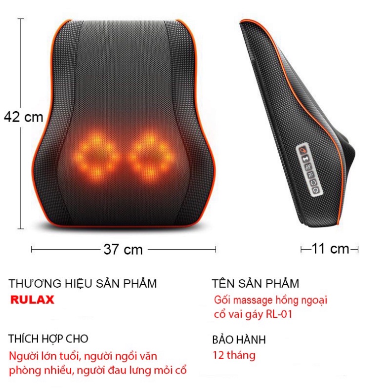 Gối Massage Hồng Ngoại Cổ, Vai, Gáy 20 Bi , Mát Xa Toàn Thân Đa Năng Cao Cấp