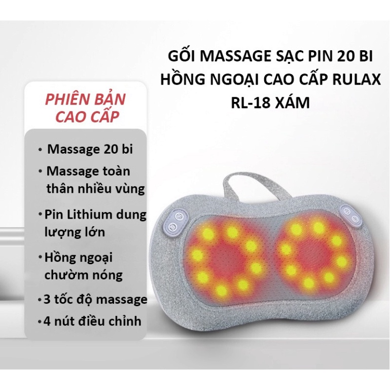 Gối Massage Hồng Ngoại Cổ, Vai, Gáy 20 Bi , Mát Xa Toàn Thân Đa Năng Cao Cấp