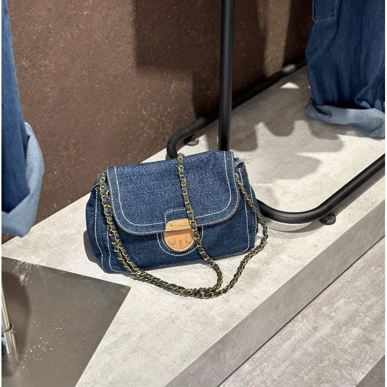 Túi xách nữ Pra.da Vintage chất vải denim sz30cm lót da bò lộn cực đẹp