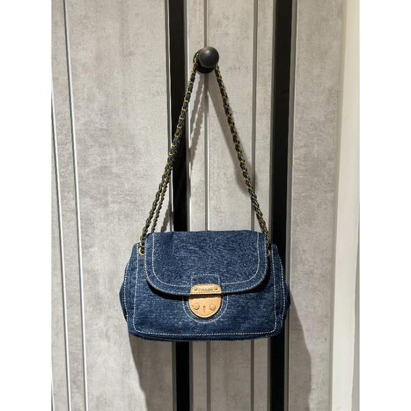 Túi xách nữ Pra.da Vintage chất vải denim sz30cm lót da bò lộn cực đẹp