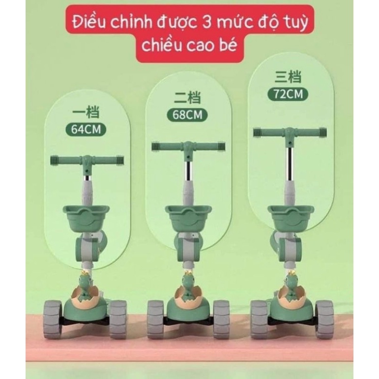 . XE TRƯỢT SCOOTER CÓ ĐÈN BÁNH XE / khung long