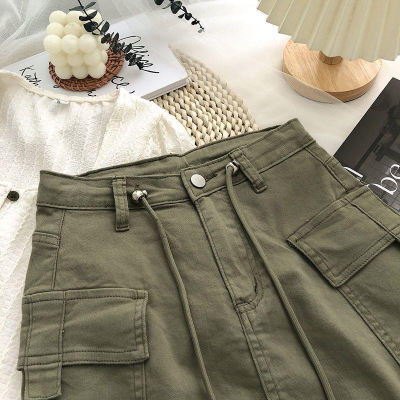 Goouliu Chân váy jean Lưng Cao Phối Dây Rút Và Túi Thời Trang Mùa Hè 2023 Dành Cho Nữ