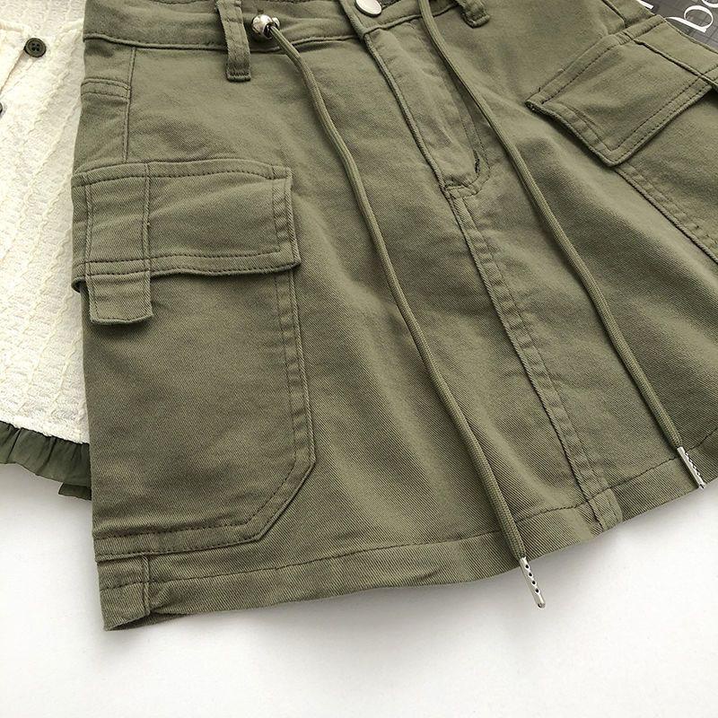 Goouliu Chân váy jean Lưng Cao Phối Dây Rút Và Túi Thời Trang Mùa Hè 2023 Dành Cho Nữ