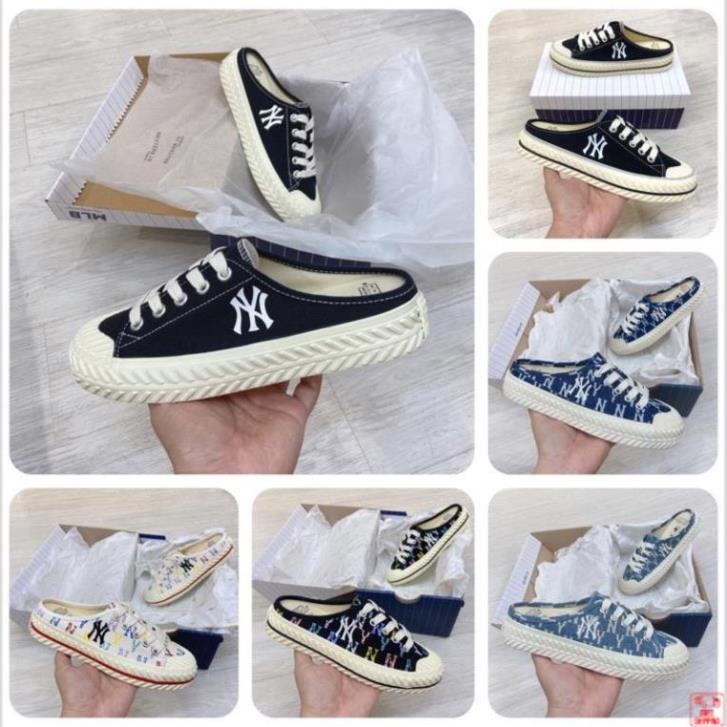 Giày sục MLB Mule màu đen dễ mang, monogram trắng đen, nâu siêu hot