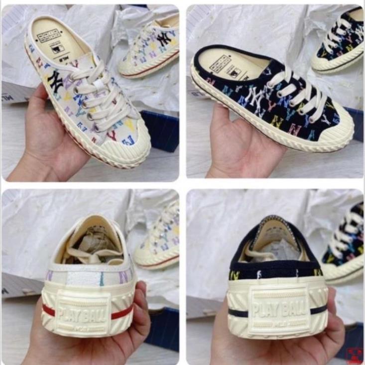 Giày sục MLB Mule màu đen dễ mang, monogram trắng đen, nâu siêu hot