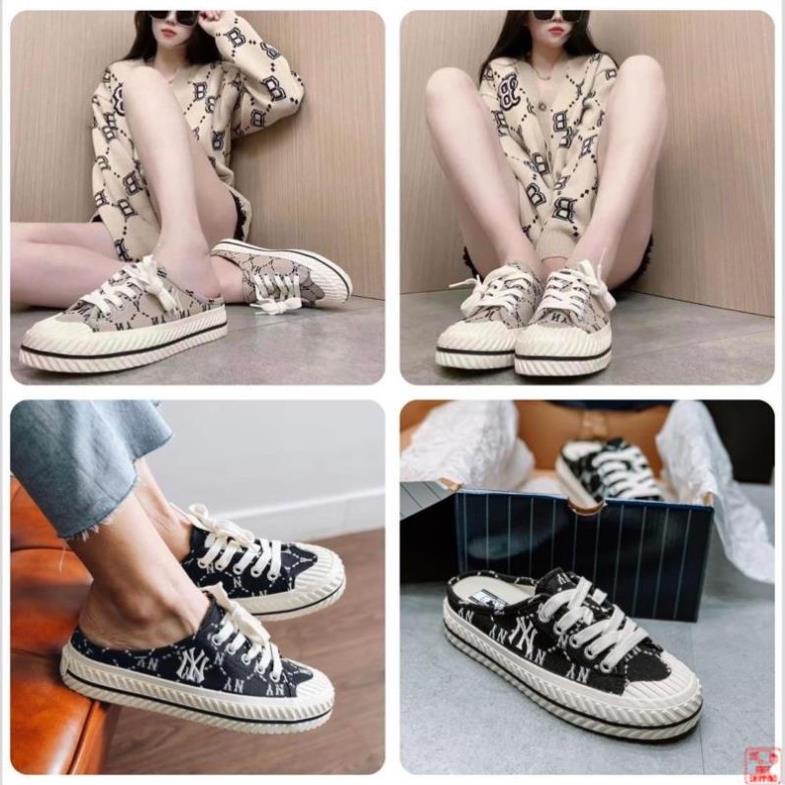 Giày sục MLB Mule màu đen dễ mang, monogram trắng đen, nâu siêu hot