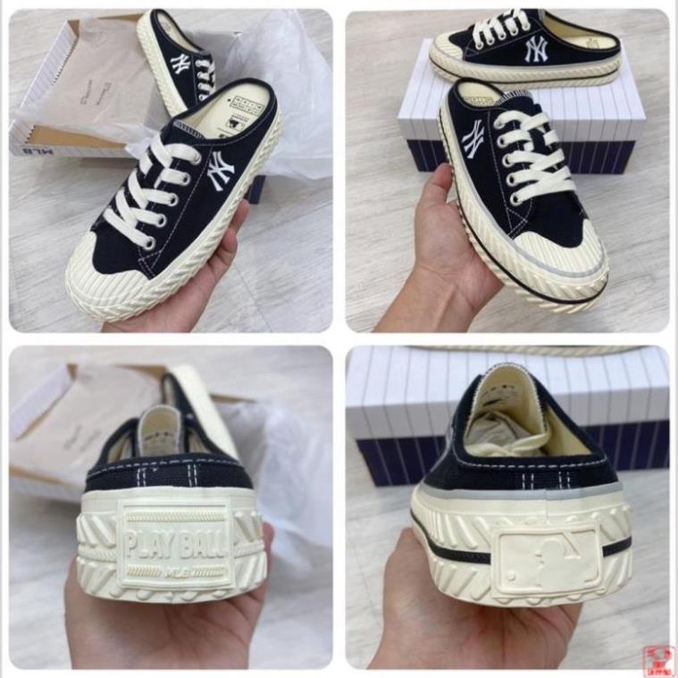 Giày sục MLB Mule màu đen dễ mang, monogram trắng đen, nâu siêu hot