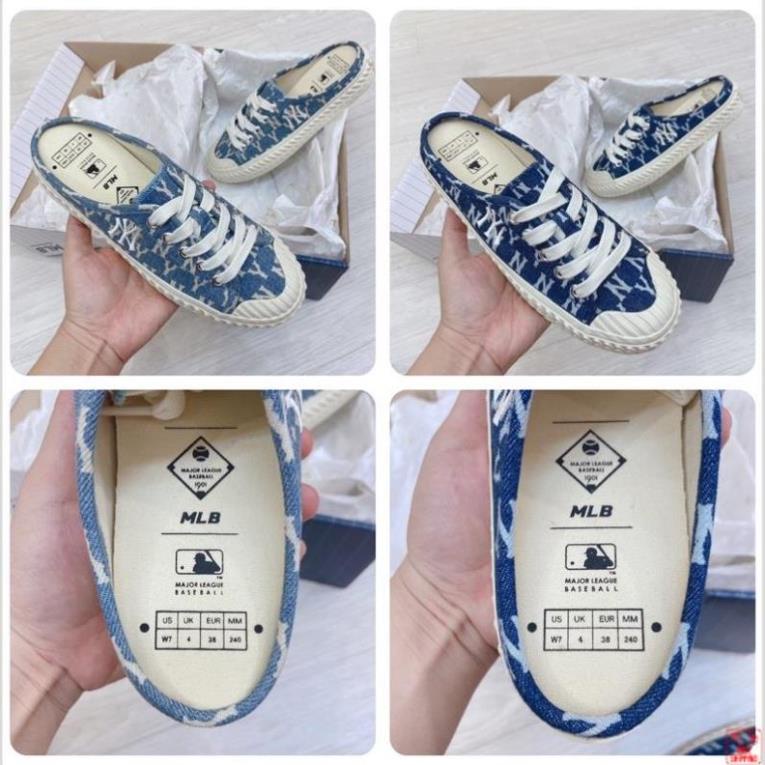 Giày sục MLB Mule màu đen dễ mang, monogram trắng đen, nâu siêu hot